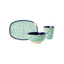 3-teiliges Melamin Geschirrset Blue Flower für Camping Outdoor Camping Freizeit – Rice