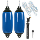 2x Fender blau klein mit Pumpe und 2x Fenderleine – Genau das passende Bootszubehör, um sicher in den Hafen einzulaufen.