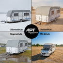 Dachschutzplane 8x3 m Grau 160g/m² – Atmungsaktive Wohnmobil & Wohnwagen Abdeckplane | Wetterfester Schutz mit Gurtsystem