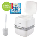 Porta Potti Qube 165 + Chemie + Fiamma Toilettenbürste + Aquasoft – Das Porta Potti Qube 165, das Grundmodell von Thetford.