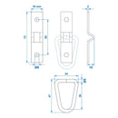 4x Zurrmulde 2-teilig 72 x 16 mm Bruchlast 450 kg verzinkt 47 x 34 mm Ringöse – APT